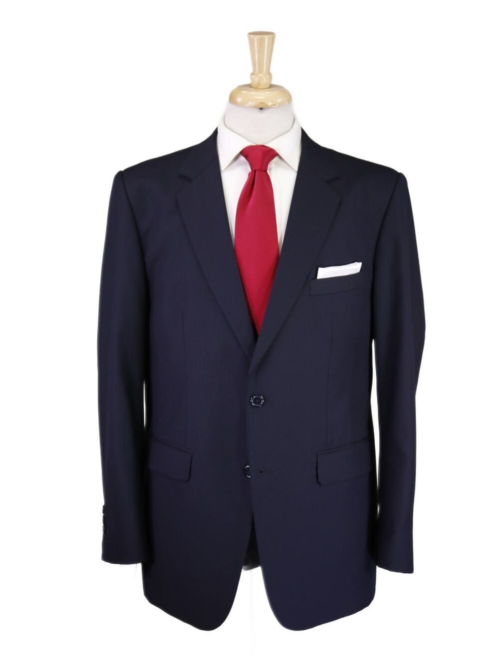 Custom Tailored Navy Blue Herringbone 150's Wool Mink Cashmere 2-Btn Suit 44R